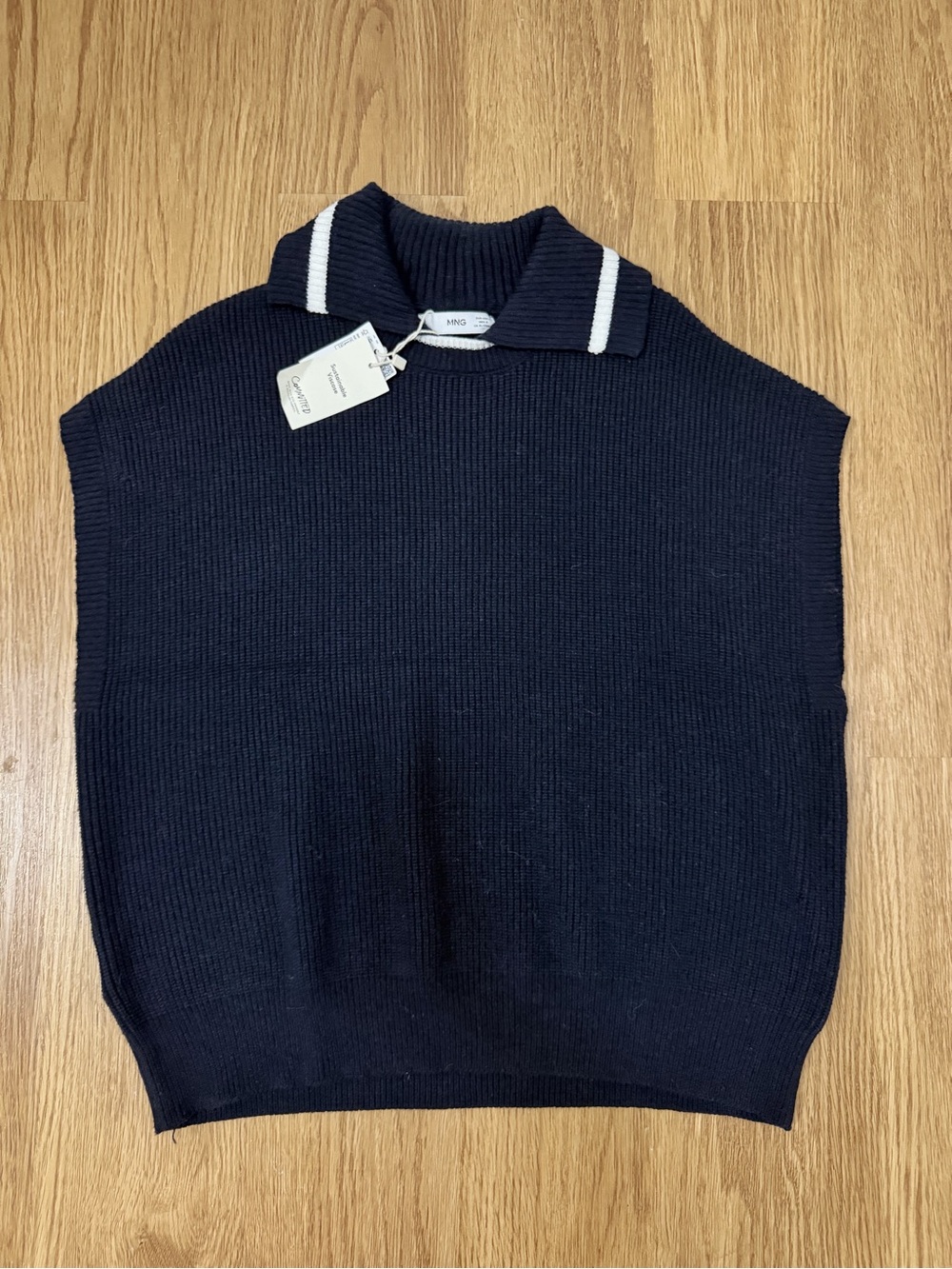 Mango NWT Navy Knit Polo Sweater Vest